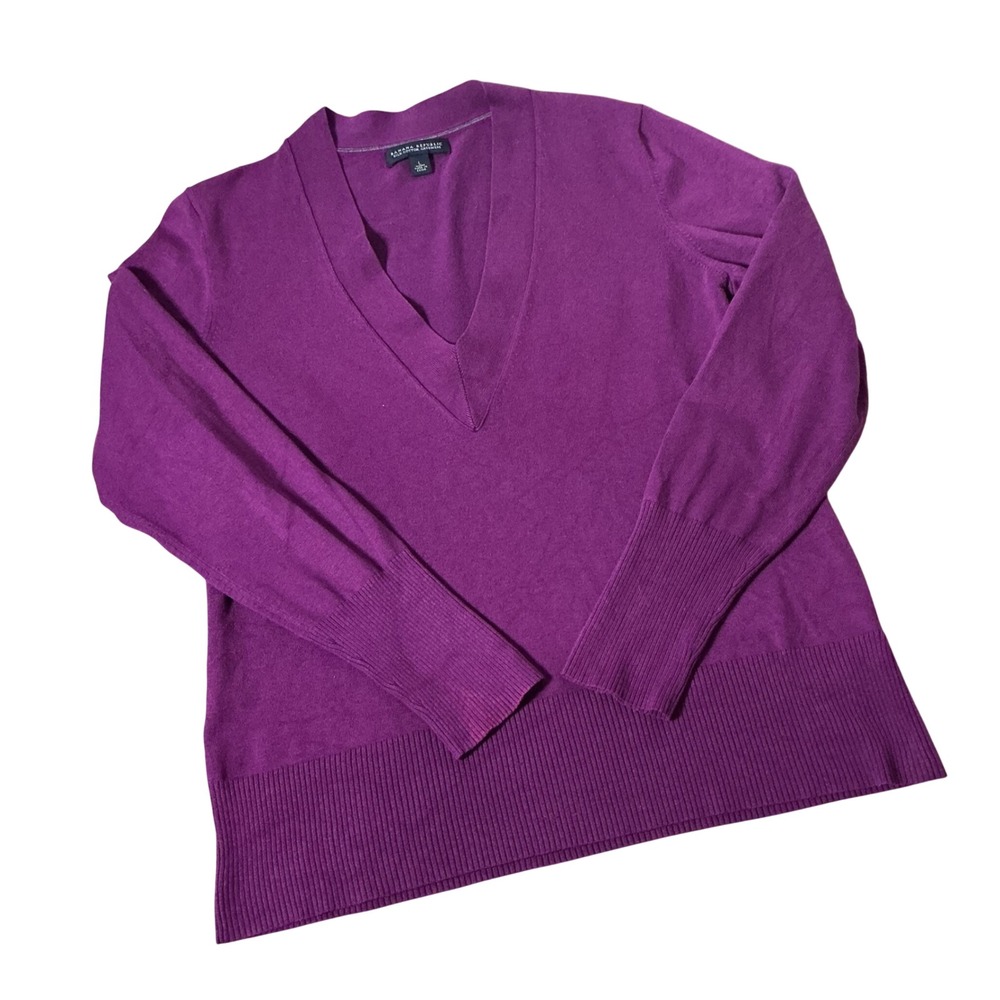 Banana Republic Silk Cotton Cashmere V-Neck Sweater Womens L Purple Ribbed Knit